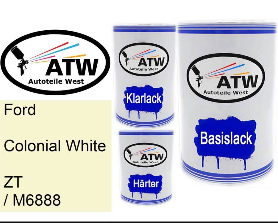 Ford, Colonial White, ZT / M6888: 500ml Lackdose + 500ml Klarlack + 250ml Härter - Set, von ATW Autoteile West.